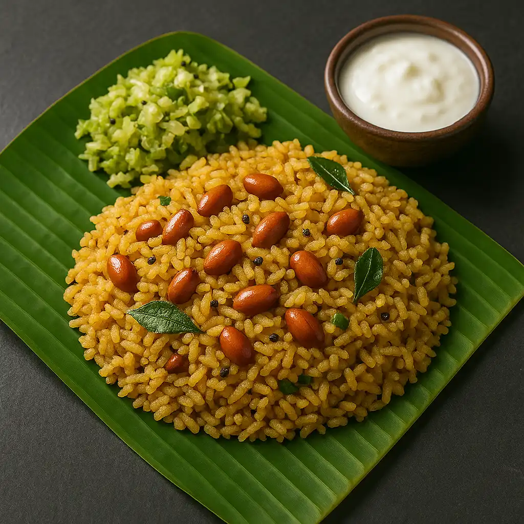 Puliyogare · cabbage poriyal · curd